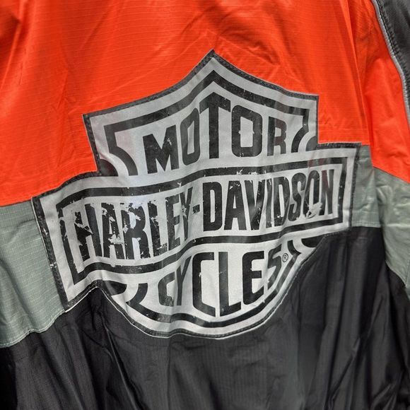 Harley Davidson Jacket Men's Medium Biker Black Orange Windbreaker Full Zip - Picture 11 of 14